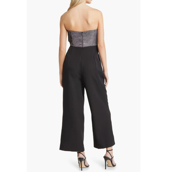 SAM EDELMAN Women Cady Jumpsuit 8 Black Silver Metallic Bow Strapless NWOT - Picture 4 of 15